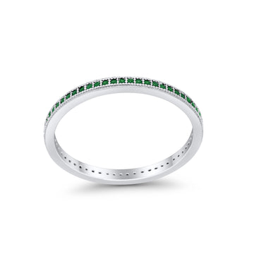 Full Eternity Stackable Band Rings Simulated Green Emerald CZ 925 Sterling Silver